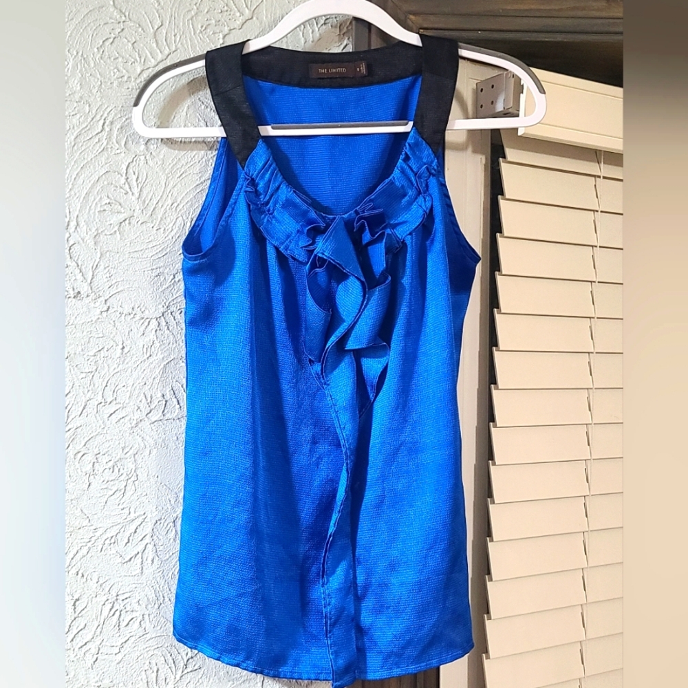 The Limited Blue Sleeveless Blouse with Ruffle Detail